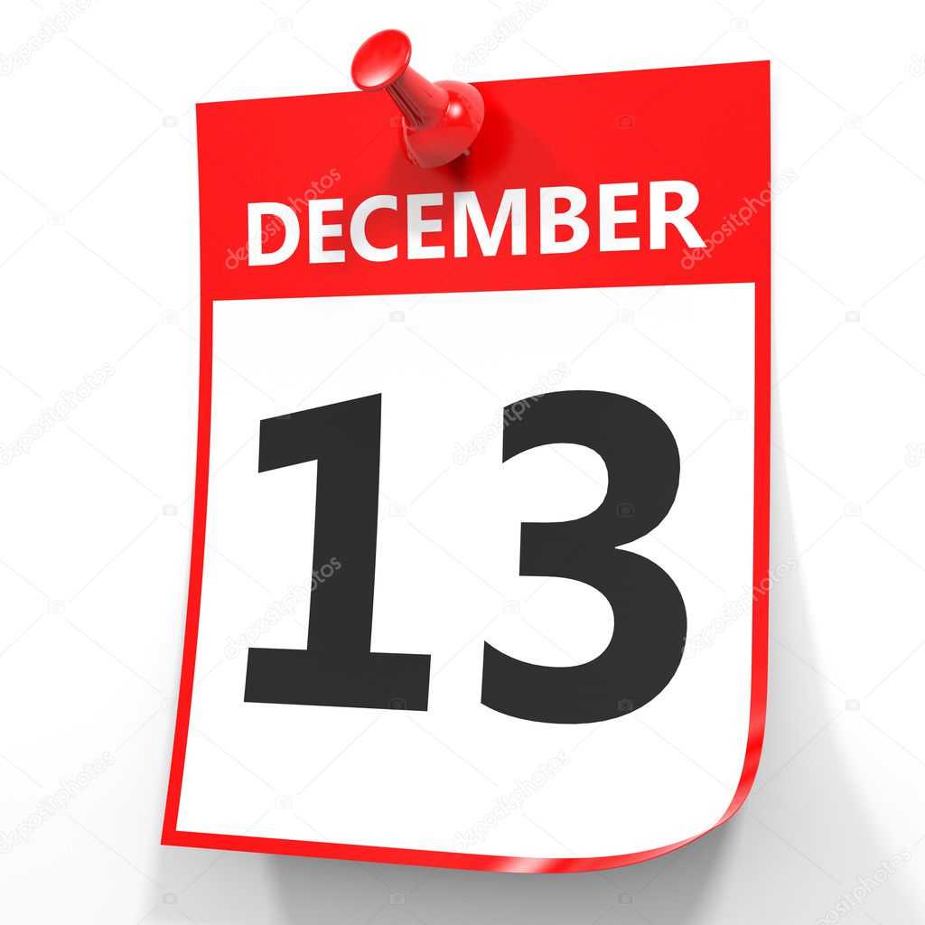 December 13. Calendar on white background.