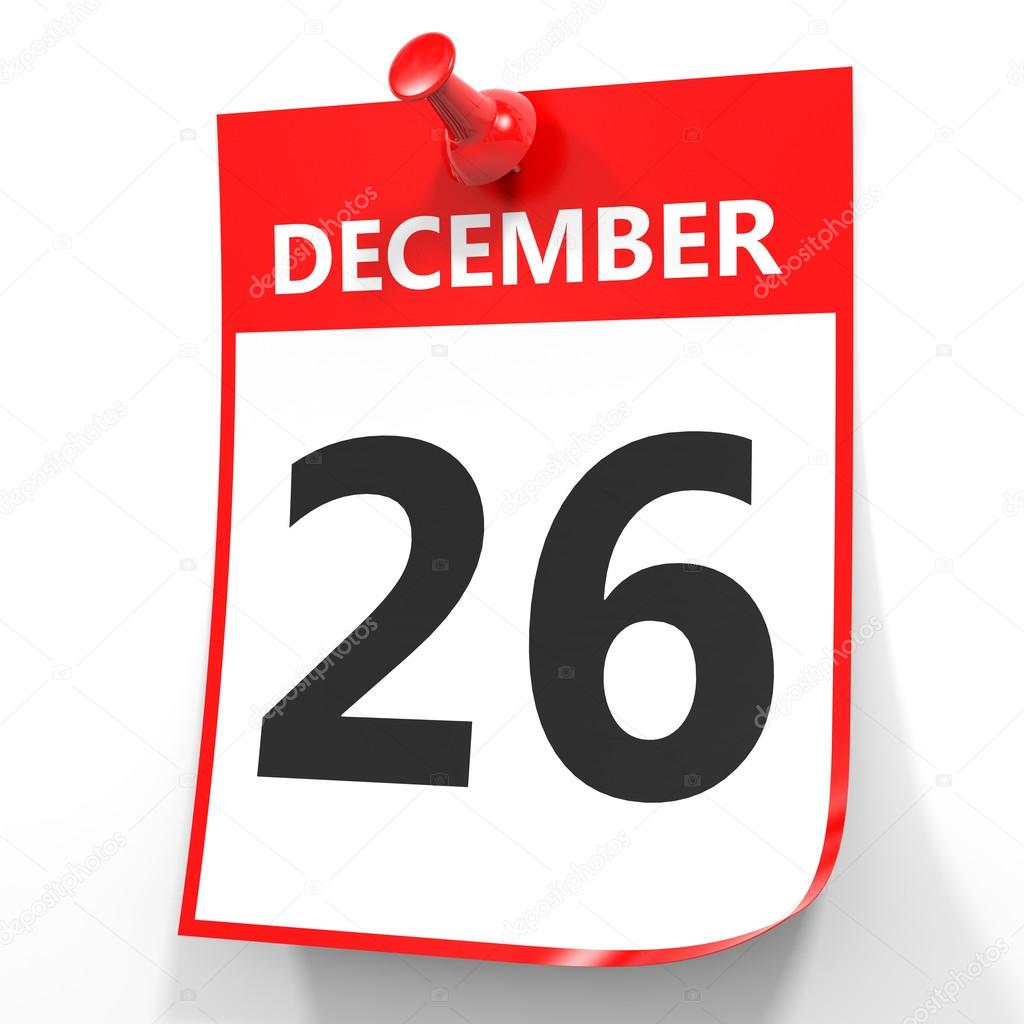 December 26. Calendar on white background.