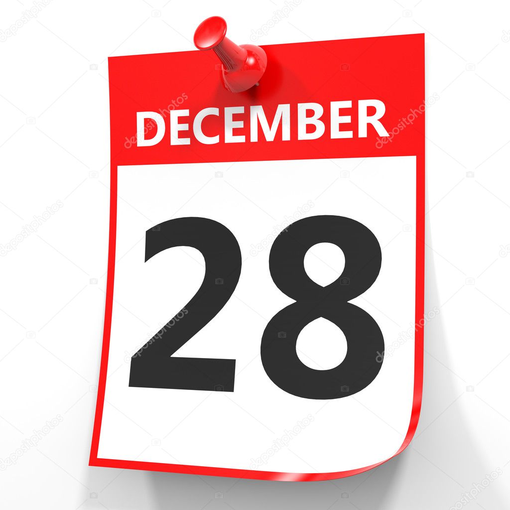 December 28. Calendar on white background.