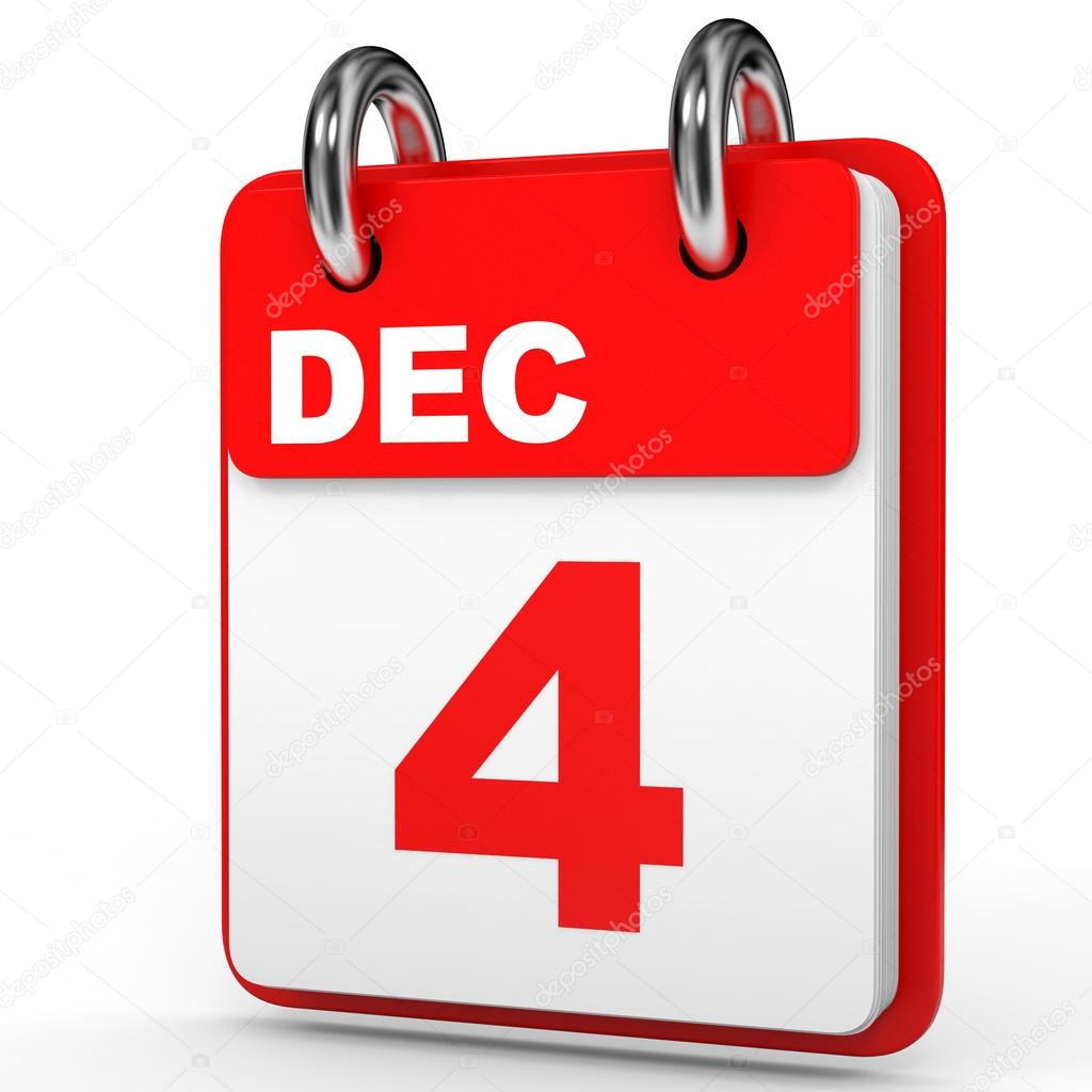 4 de diciembre. Calendario sobre fondo blanco. — Foto de stock