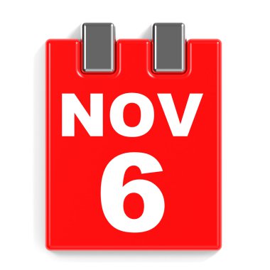 6 Kasım. Beyaz arka plan üzerinde takvim.