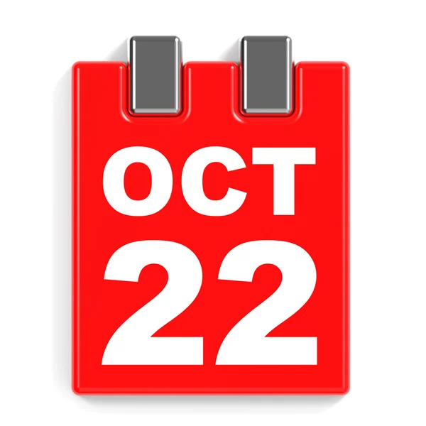 22 Οκτωβρίου. Ημερολόγιο σε λευκό φόντο. — Φωτογραφία Αρχείου