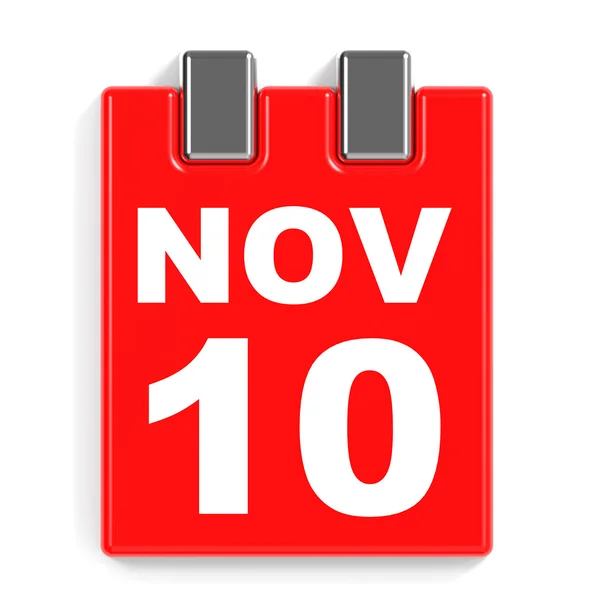Il 10 novembre. Calendario su sfondo bianco . — Foto Stock