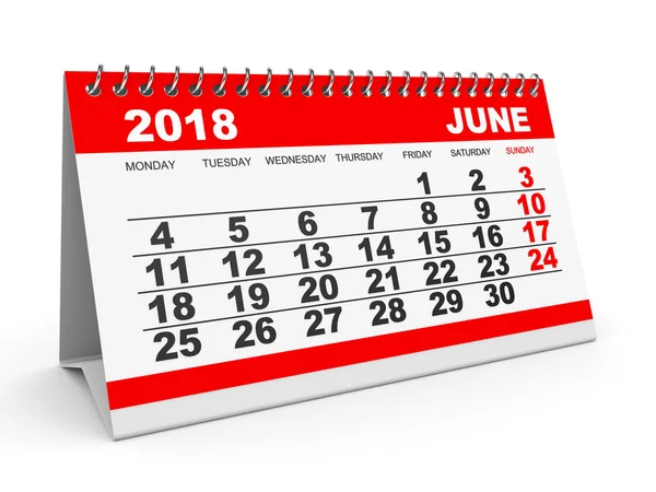 Calendário Junho de 2018 sobre fundo branco . — Fotografia de Stock