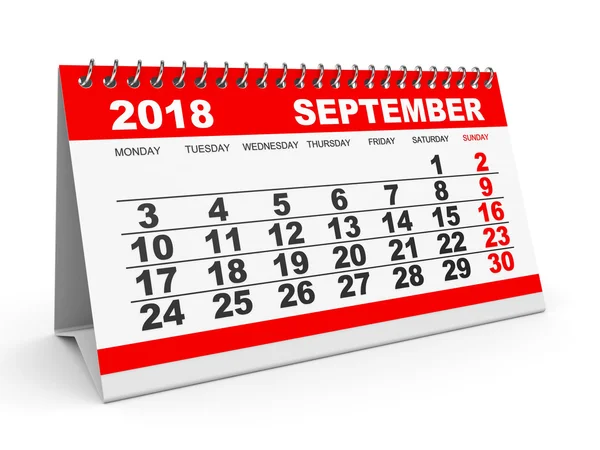 Kalenderblatt September 2018 auf weißem Hintergrund. — Stockfoto