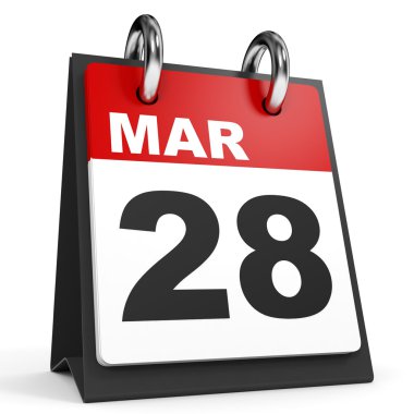 28 Mart. Beyaz arka plan üzerinde takvim.