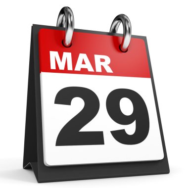 29 Mart. Beyaz arka plan üzerinde takvim.