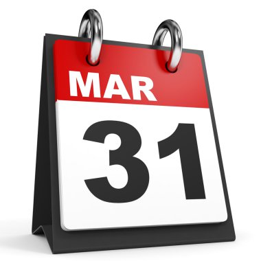 31 Mart. Beyaz arka plan üzerinde takvim.