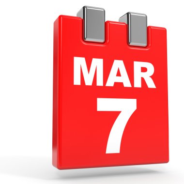 7 Mart. Beyaz arka plan üzerinde takvim.