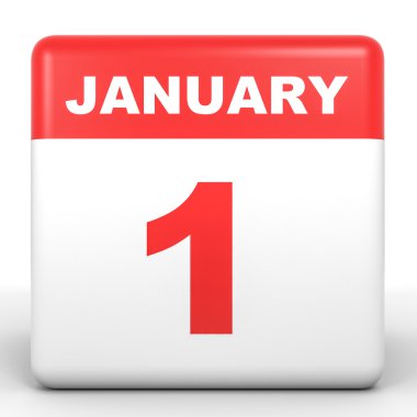 1 Ocak. Beyaz arka plan üzerinde takvim.