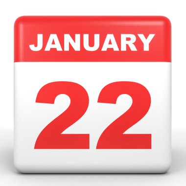 22 Ocak. Beyaz arka plan üzerinde takvim.