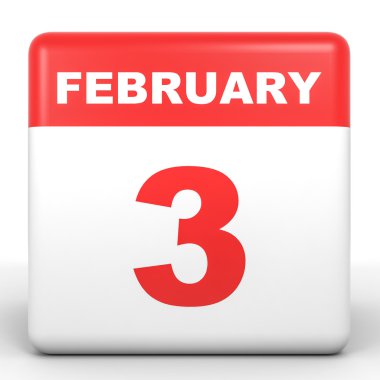 3 Şubat. Beyaz arka plan üzerinde takvim.