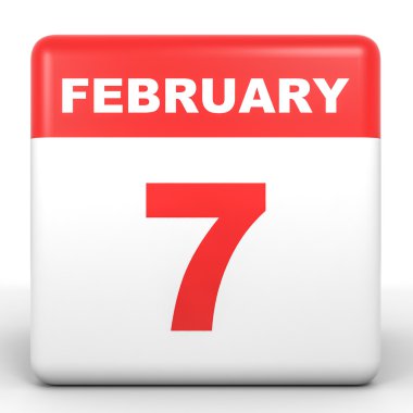 7 Şubat. Beyaz arka plan üzerinde takvim.