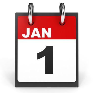 1 Ocak. Beyaz arka plan üzerinde takvim.