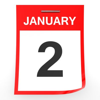 2 Ocak. Beyaz arka plan üzerinde takvim.