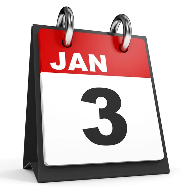 3 januari. Kalender op witte achtergrond. — Stockfoto