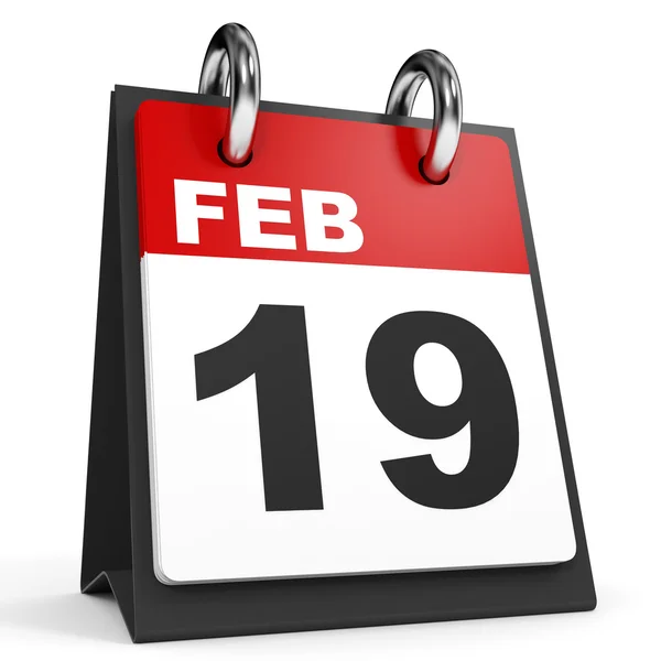 19 de Fevereiro. Calendário sobre fundo branco . — Fotografia de Stock