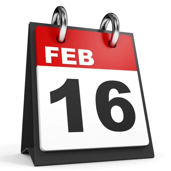 16 de febrero. Calendario sobre fondo blanco . — Foto de Stock