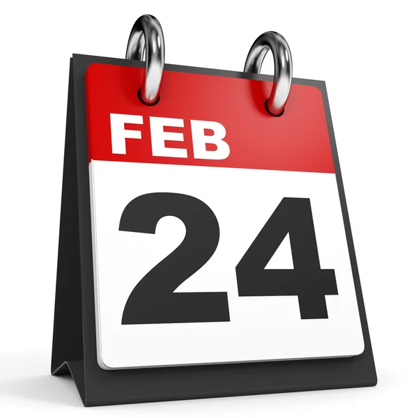24 lutego. Kalendarz na białym tle. — Zdjęcie stockowe