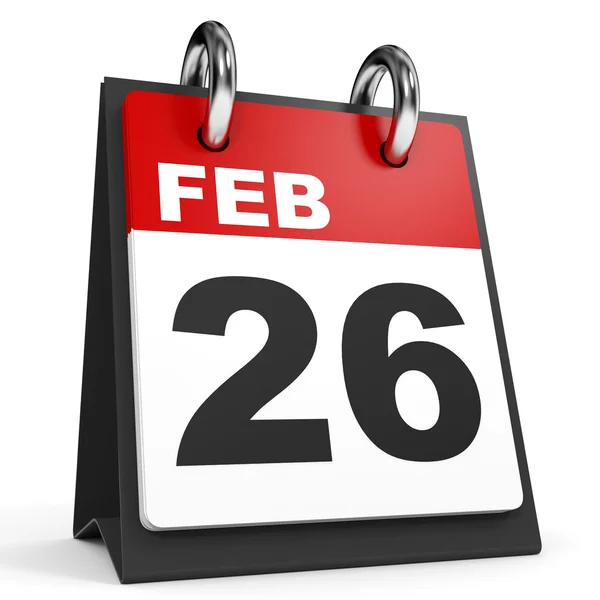 26 februarie. Calendar pe fundal alb . — Fotografie, imagine de stoc