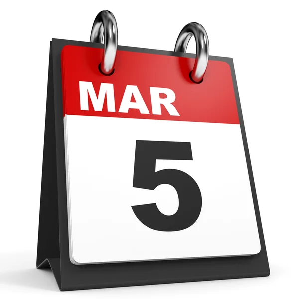 5 marzo. Calendario su sfondo bianco . — Foto Stock