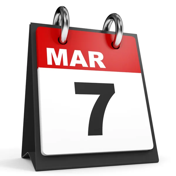 7 marca. Kalendarz na białym tle. — Zdjęcie stockowe