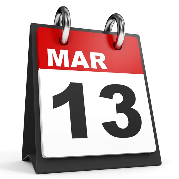 13 de marzo. Calendario sobre fondo blanco . —  Fotos de Stock