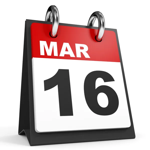 16 mars. Kalender på vit bakgrund. — Stockfoto