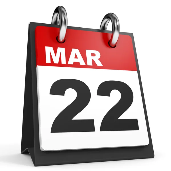 22 marca. Kalendarz na białym tle. — Zdjęcie stockowe