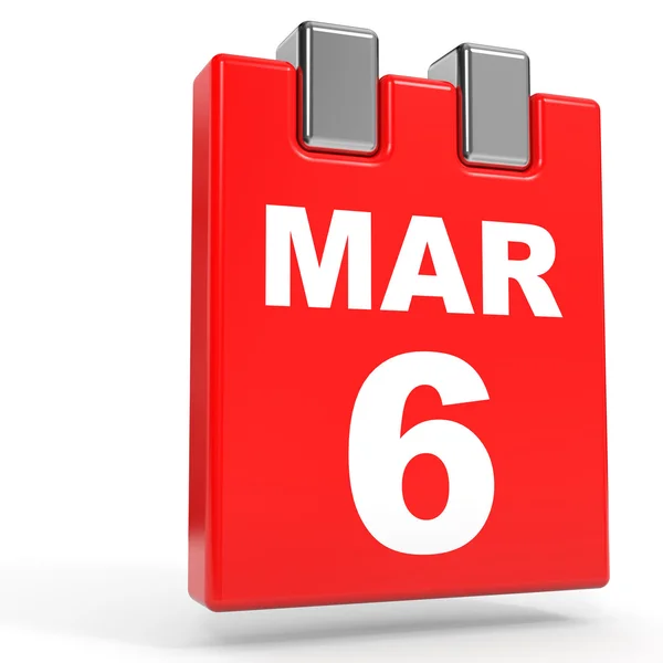 6. března. Kalendář na bílém pozadí. — Stock fotografie