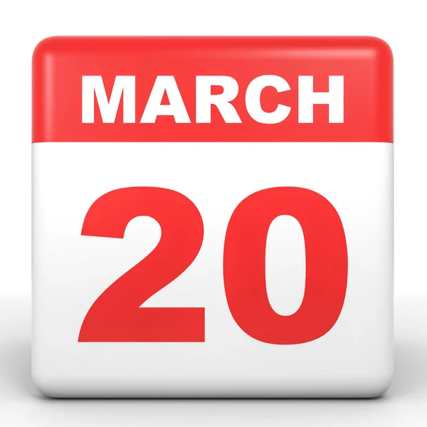 Den 20 mars. Kalender på vit bakgrund. — Stockfoto