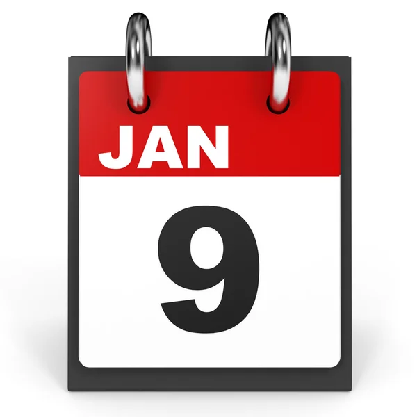 9 січня. Календар на білому тлі . — стокове фото