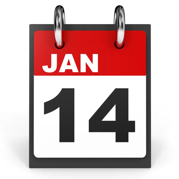 14. Januar Kalender auf weißem Hintergrund. — Stockfoto