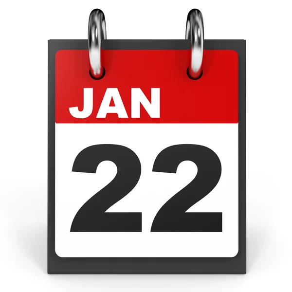22 stycznia. Kalendarz na białym tle. — Zdjęcie stockowe