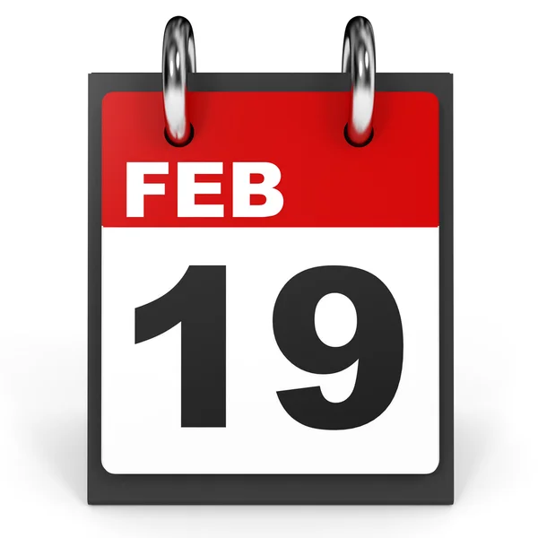 19 lutego. Kalendarz na białym tle. — Zdjęcie stockowe