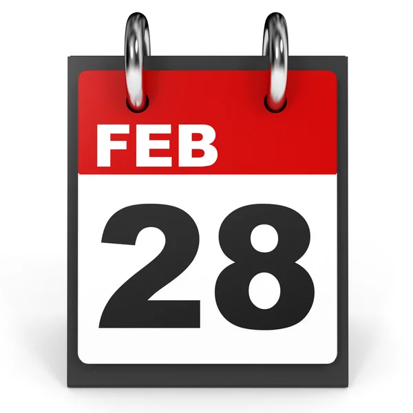 28. Februar Kalender auf weißem Hintergrund. — Stockfoto