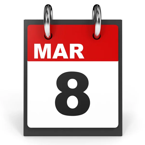 8 marzo. Calendario su sfondo bianco . — Foto Stock