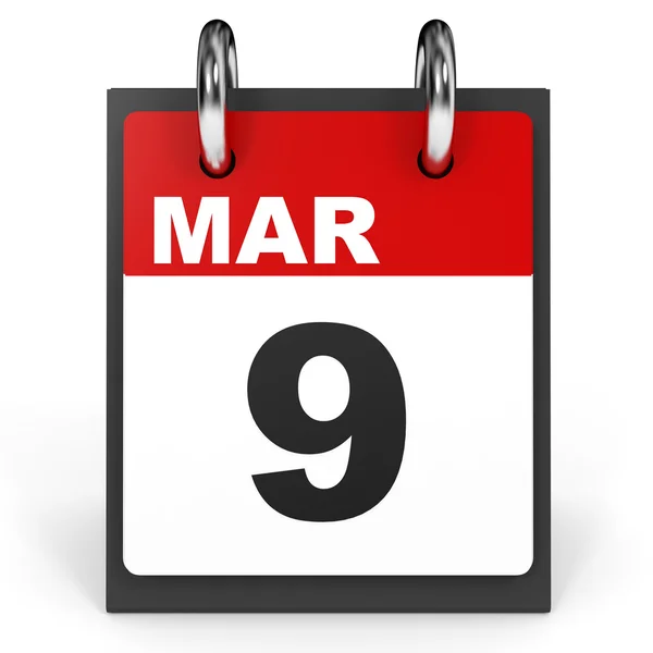 9 marzo. Calendario su sfondo bianco . — Foto Stock