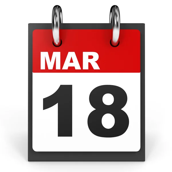 18 marzo. Calendario su sfondo bianco . — Foto Stock