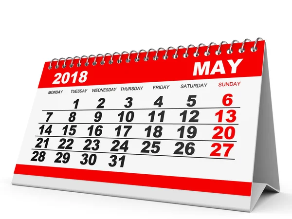 Calendar May 2018 on white background. — Stock Photo, Image