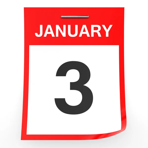 3 січня. Календар на білому тлі . — стокове фото