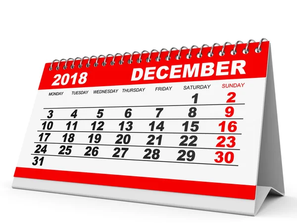 Календарь Декабрь 2018 года на белом фоне . — стоковое фото