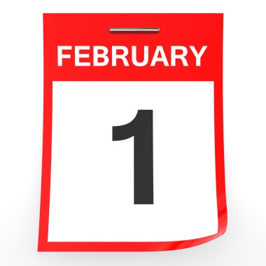 1 Şubat. Beyaz arka plan üzerinde takvim.