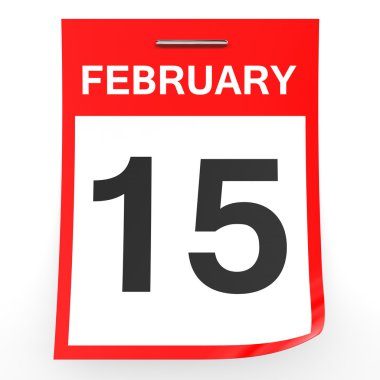 15 Şubat. Beyaz arka plan üzerinde takvim.