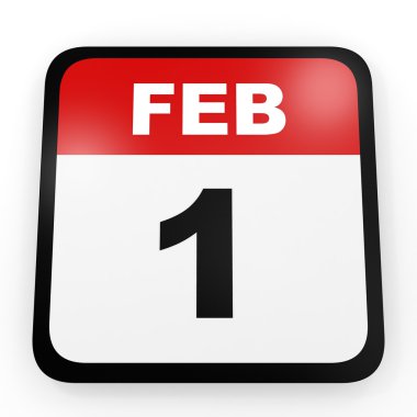 1 Şubat. Beyaz arka plan üzerinde takvim.