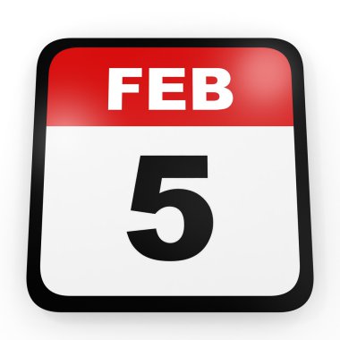 5 Şubat. Beyaz arka plan üzerinde takvim.