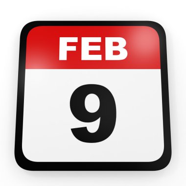 Şubat 9. Beyaz arka plan üzerinde takvim.
