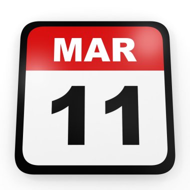 11 Mart. Beyaz arka plan üzerinde takvim.