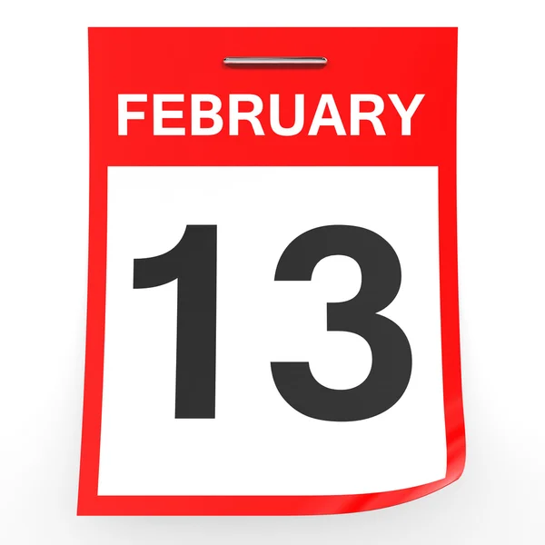 13 de febrero. Calendario sobre fondo blanco . — Foto de Stock