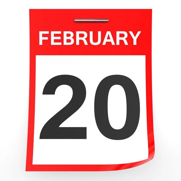 20. února. Kalendář na bílém pozadí. — Stock fotografie